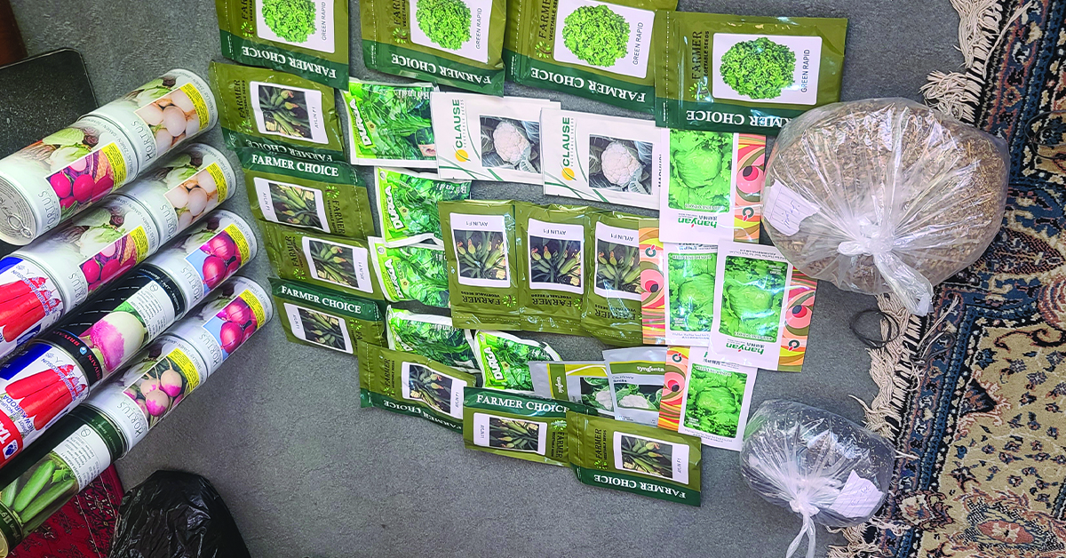 A rack of seed packages